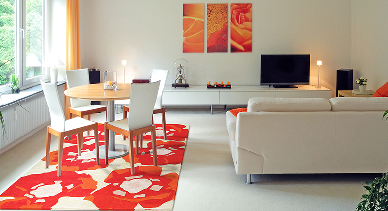 Poppy Orange living room rug
