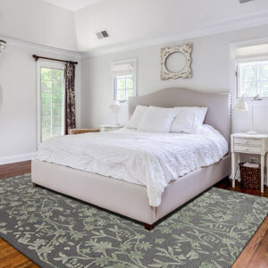 A tufted rug in a bedroom