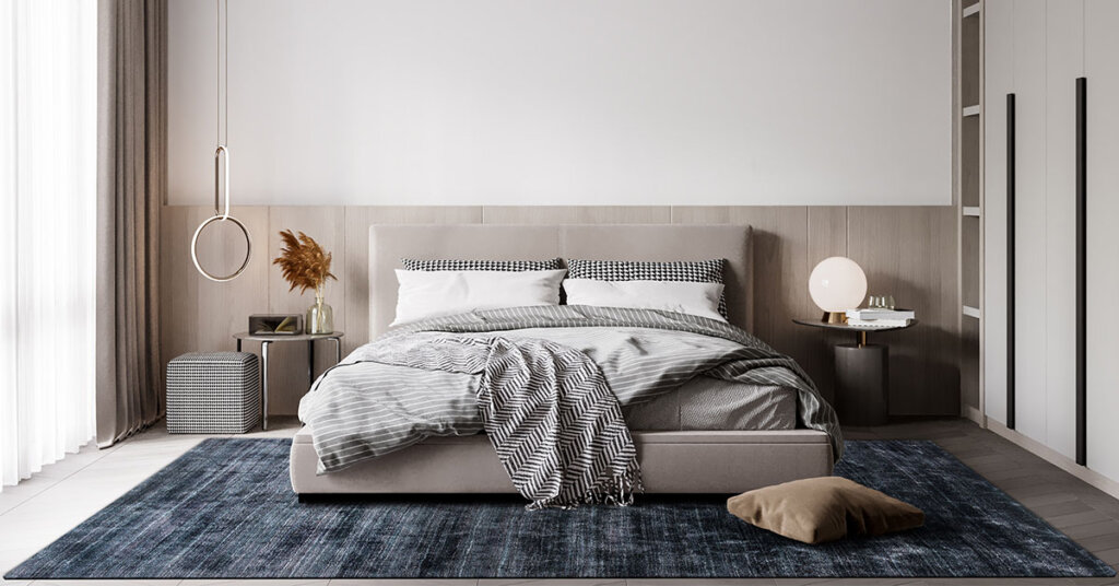 Scandinavian rugs placement in bedroom